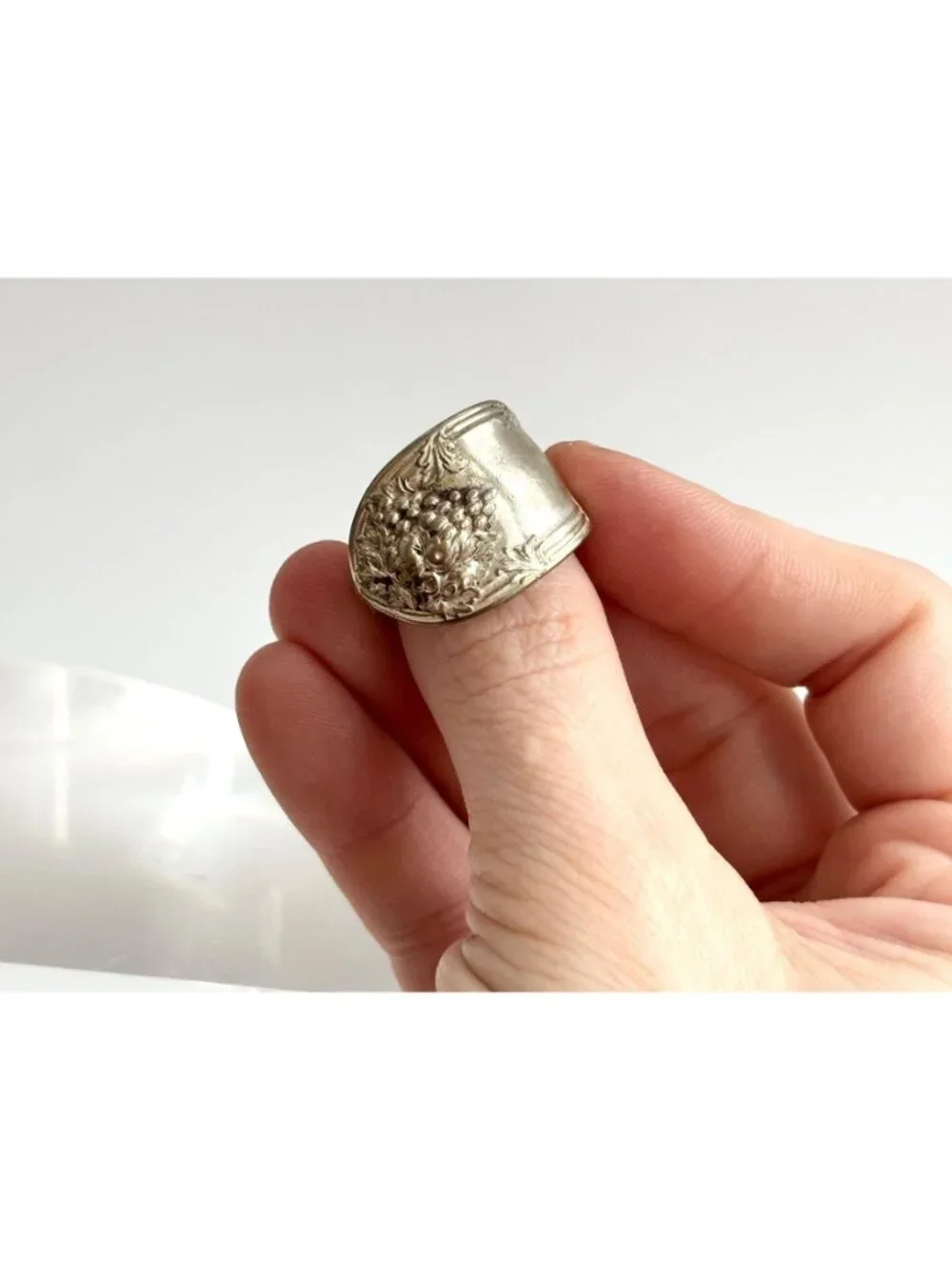 Silver Plated La Vigne Grapevine Spoon Sterling Silver 925 Vintage Ring - sz 10
